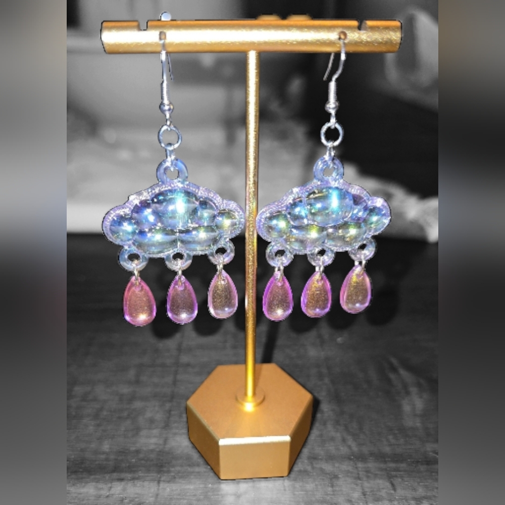 3D Acrylic Rainy Cloud Earrings 🌧️